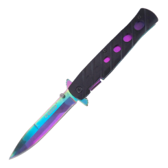 KANDAR pocket knife, one-hand knife Stiletto rainbow black